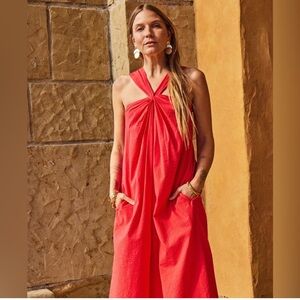 Faherty Bay Twist Seersucker Dress Hibiscus Red Size XS